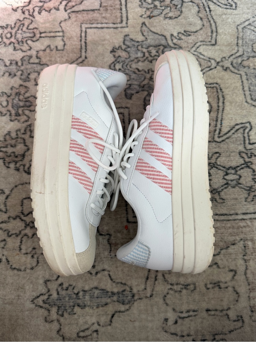 Adidas Women's White Platform Sneakers with Pink Stripe Detail